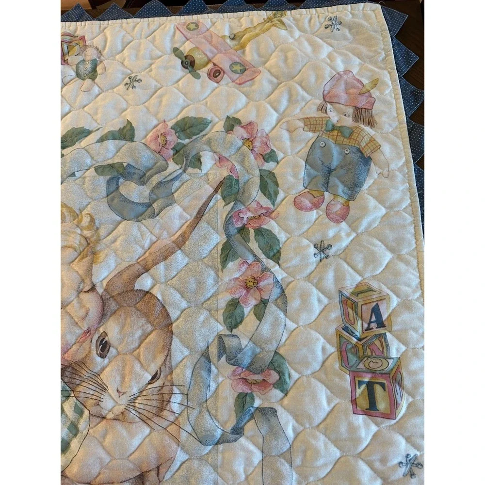 Handmade Daisy Kingdom 1997 Toy Treasures Quilt Lovey Baby Blanket 36